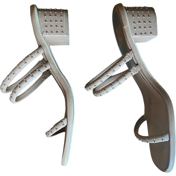 Dolce Vita Riya Studded Block Heel Sandals Nude Tan Vegan Leather Silver Studs - Picture 6 of 12